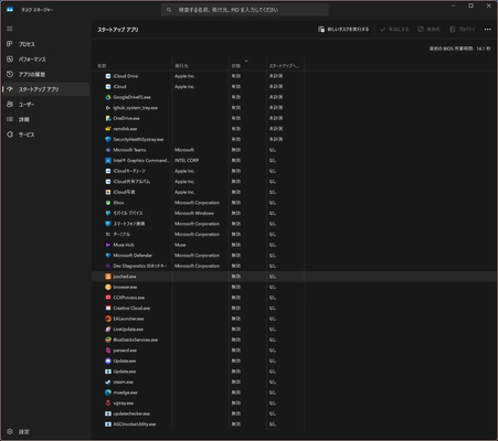 タスクマネージャーのスタートアップアプリ画面