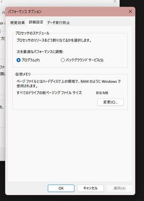 パフォーマンス オプション画面